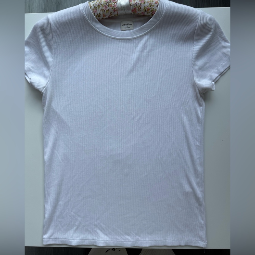 Aritzia Wilfred Classic White Ribbed T Shirt